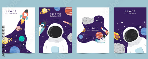 Collection of space background set with astronaut, planet, moon, star,rocket.Editable vector illustration for website, invitation,postcard and sticker.Include wording blast off