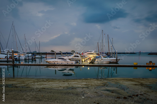 Marina shallow water in an island of Indonesia boat stopping point photo