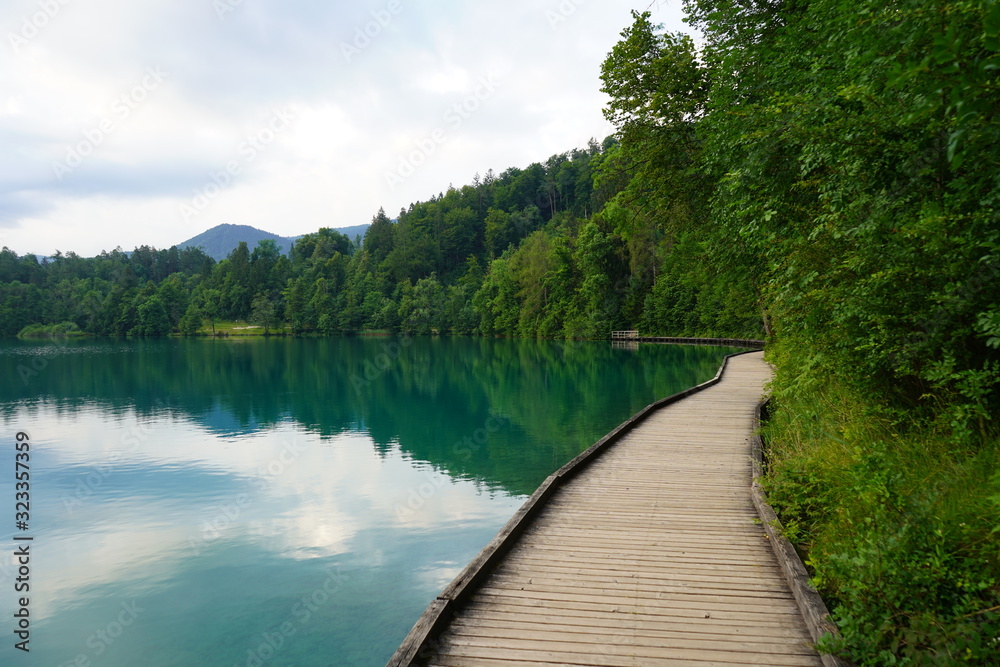 Boardwalk along Lake Bled in Slovenia 