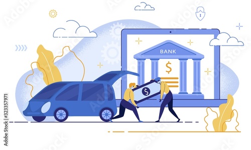 Financial Fraudulent in Internet, Crimes and Law Breaking in Digital Banking Trendy Flat Vector Concept with Two Robbers in Masks, Criminals, Hackers Stealing Money, Robbing Bank Account Illustration