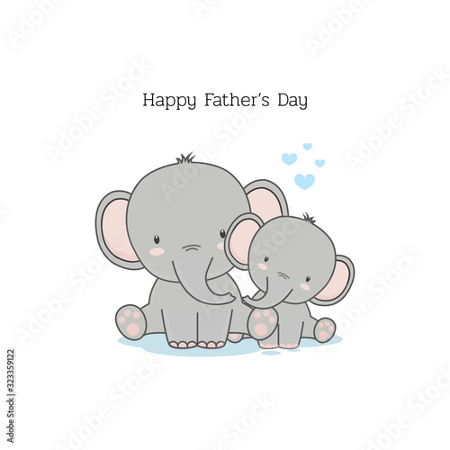 Tablou canvas Father's Day card with funny cartoon characters Dad Elephant and his baby