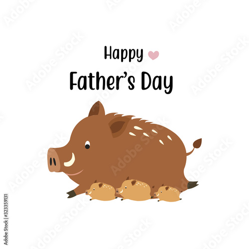 Murais de parede Happy father's day card.Cute boar dad and his baby.