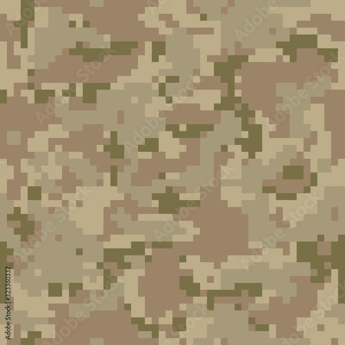 Pixel camouflage. Seamless digital camo pattern. Military texture. Brown desert color. Vector fabric textile print designs. 