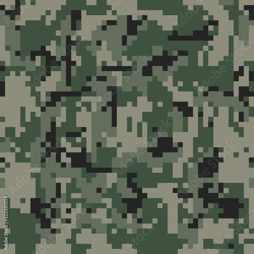 Digital camo. Seamless camouflage pattern. Military modern texture. Green forest colors. Vector fabric, textile print