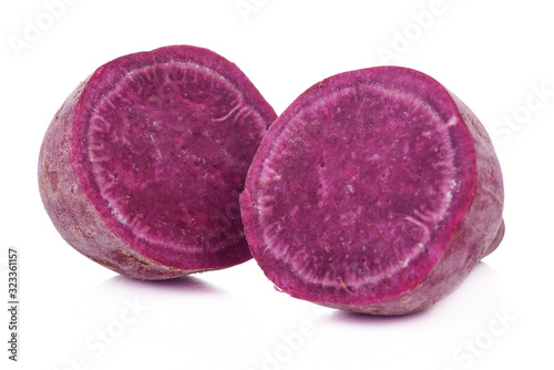 Healthy fresh purple sweet yams isolated on white background.