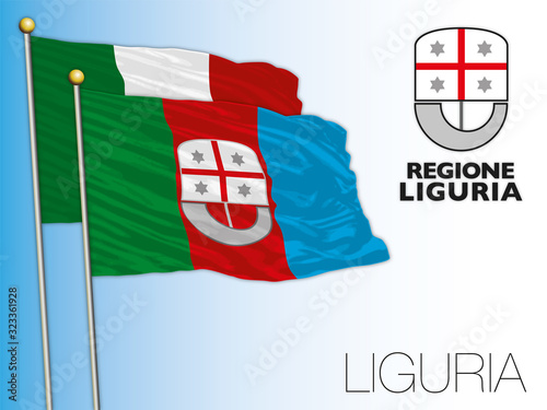 Liguria official regional flag and coat of arms, Italy, vector illustration