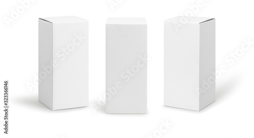 Set of White box tall shape product packaging in side view and front view isolated on white background with clipping path. © Touchr
