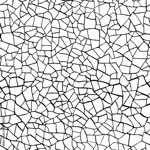  Seamless pattern.The cracks texture white and black. Vector background. For design and decorate path, wall, backdrop. Endless  stone texture.Broken glass