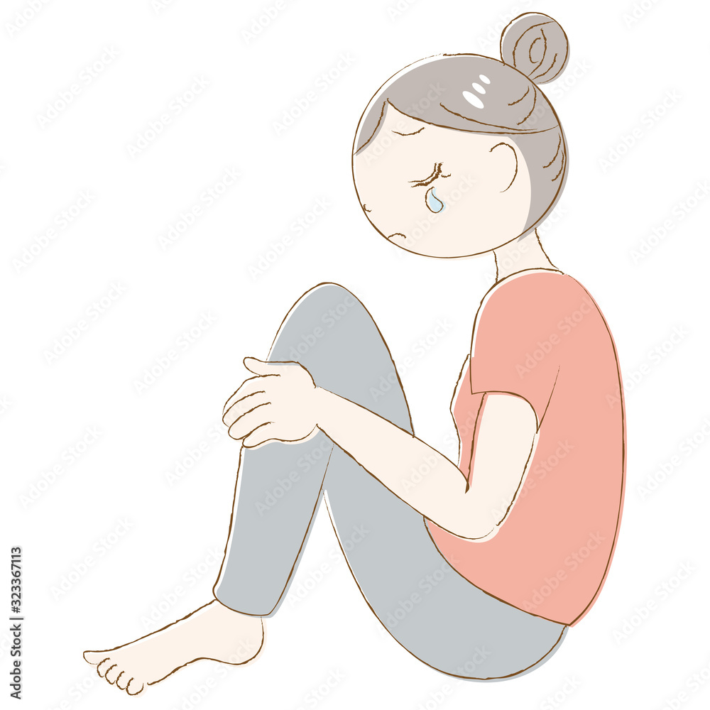 涙を流す 女性 キャラクター 体育座り 悲しい Stock ベクター Adobe Stock