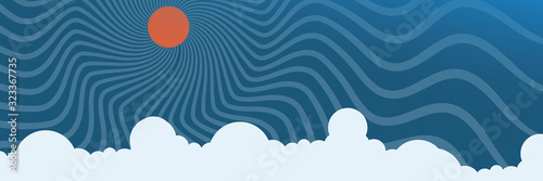 Vector blue background with blue sky and sun with rays