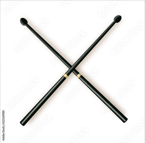 Drumsticks or drum sticks vector. Rock or jazz equipment. Isolated on white background. icon for music apps and websites