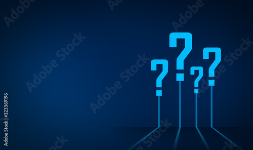 Quiz question mark concept on blue background.