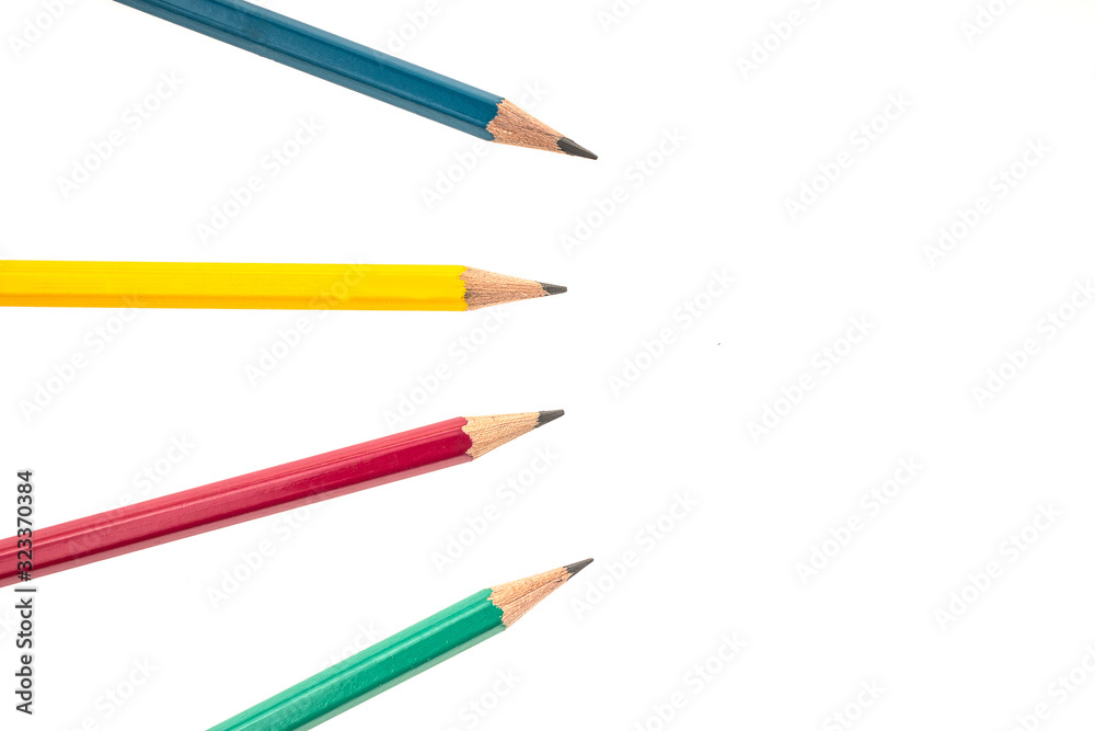 Pencil (yellow, red, blue, green)isolated white background Pencil (yellow, red, blue, green)isolated white background