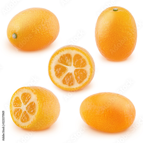 Set of kumquat fruits isolated on white background.