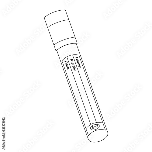 Test tube. Sketch. Place for your text. Vector illustration. Isolated colorless background. Diagnostics of blood samples. Testing patients for the presence of the virus and other pathologies. 