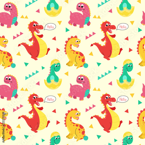 Baby pattern with cute dinosaurs. © Анастасия Бояркина