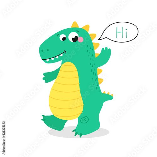 Vector image of a little dinosaur waving