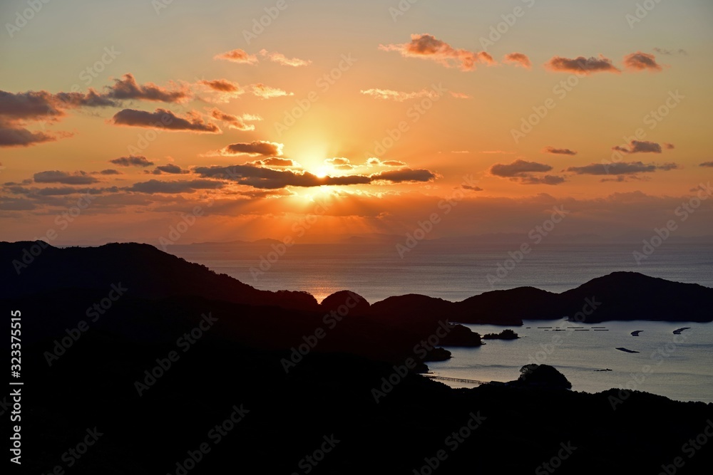 展望公園から見た九十九島の夕焼け情景＠長崎