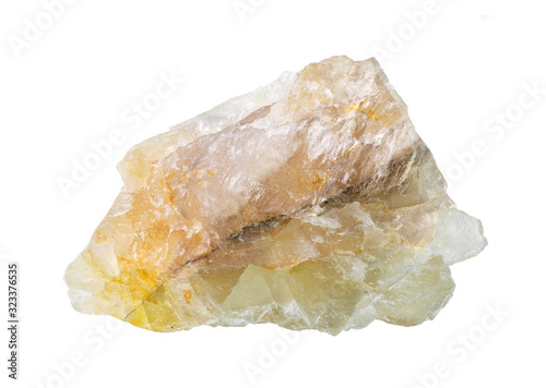 rough yellow fluorite rock cutout on white