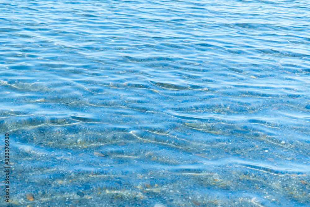 Sea blue water surface with waves near the shore. Background texture. Sea blue water surface with waves near the shore. Background texture.