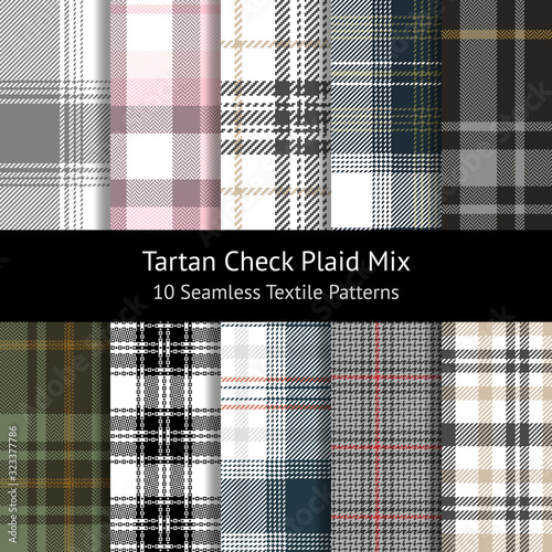 Seamless plaid pattern set. Multicolored tartan check plaid graphics for flannel shirt, skirt, blanket, duvet cover, or other modern summer autumn winter textile design.