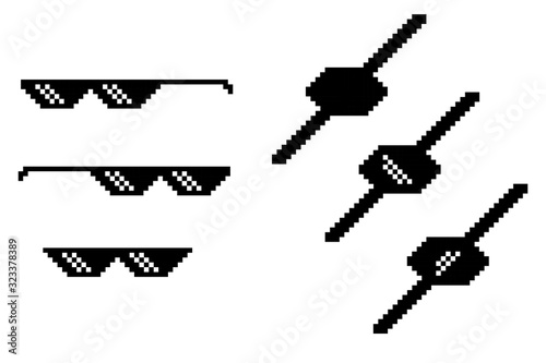 pixel glasses set pirate eye cover vector