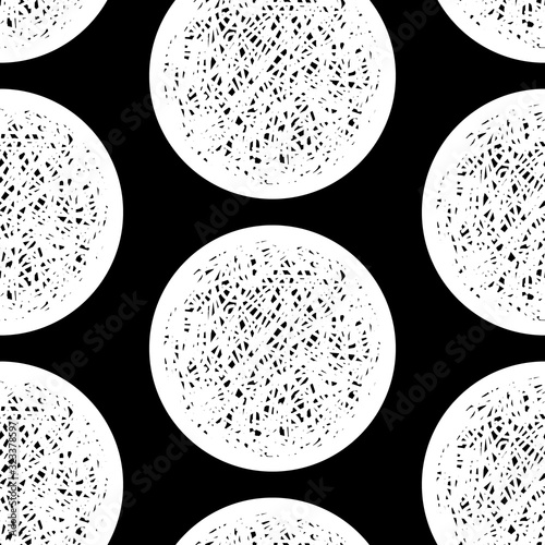Seamless pattern of white hand drawn hatched circles