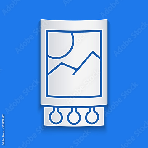 Paper cut Open matchbox and matches icon isolated on blue background. Paper art style. Vector Illustration