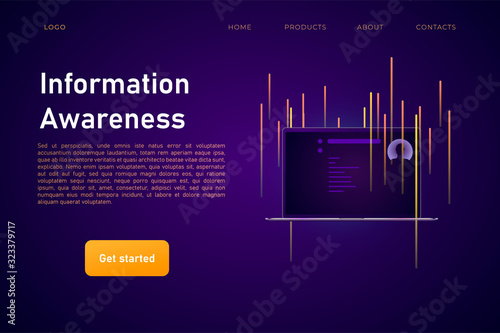 Information awareness with thin laptop front view illustration