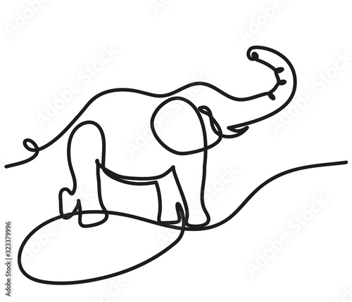 Elephant stands with one line vector illustration photo