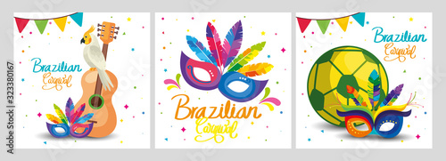 set poster of brazil with decoration vector illustration design