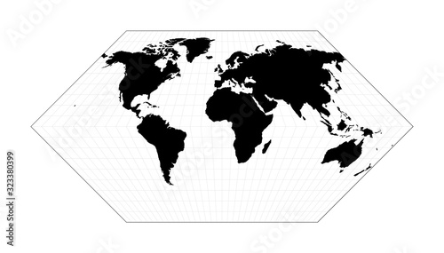 EPS10 Vector World Map. Eckert I projection. Plane world geographical map with graticule lines. Vector illustration.