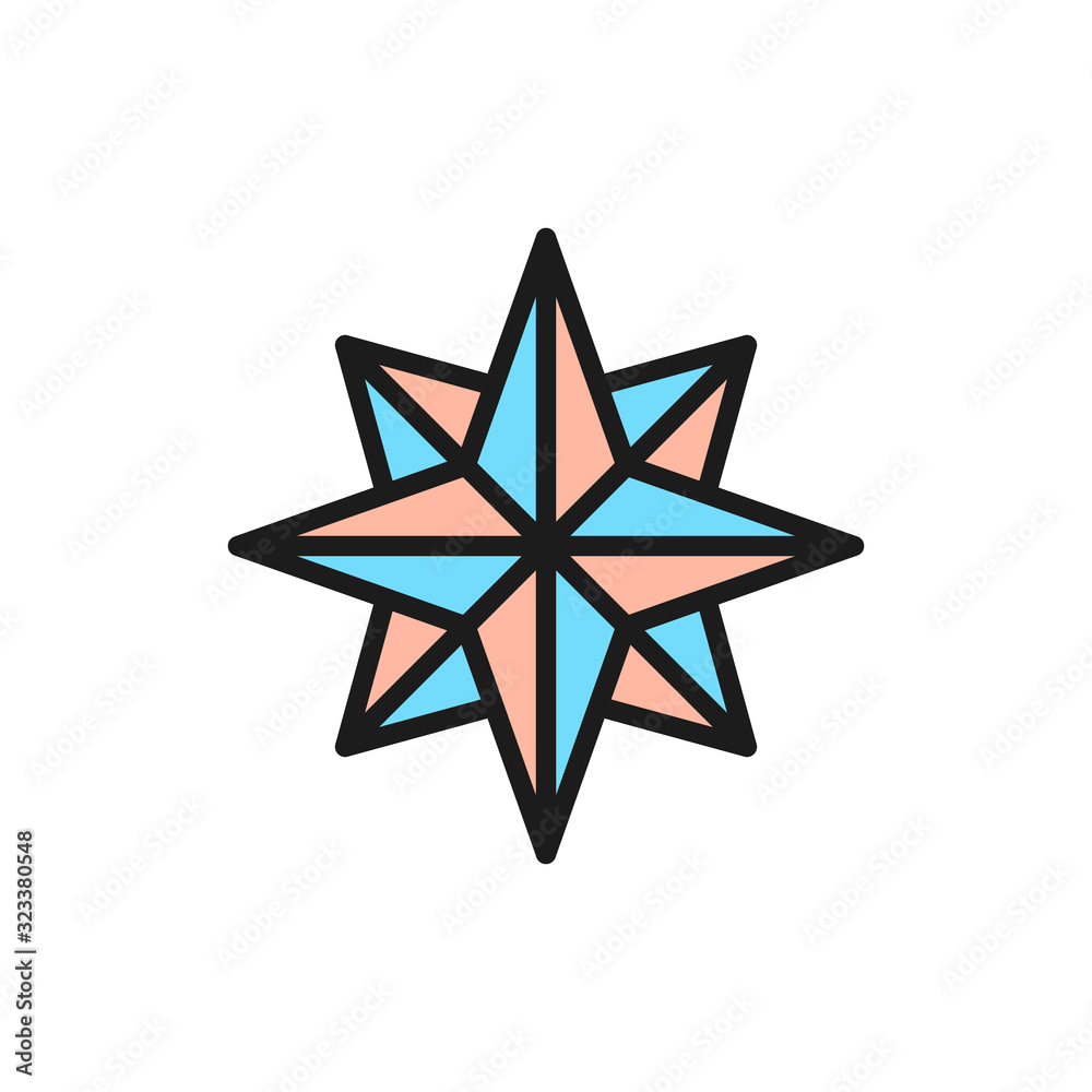 Wind rose, compass, navigation flat color line icon. Wind rose, compass, navigation flat color line icon.