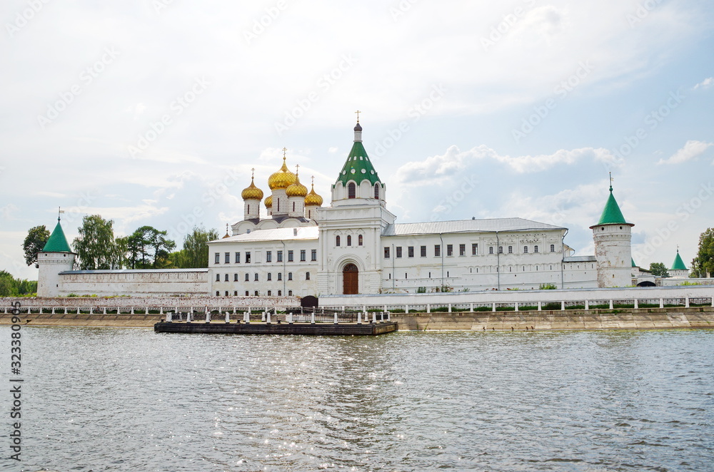 Summer view of the Holy Trinity Ipatiev monastery from the Kostroma river. Kostroma, Russia