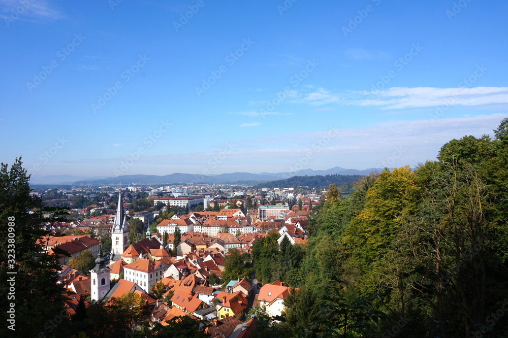 Slovenian village and view over the mountain in the scenery in Ljubljana, Slovenia