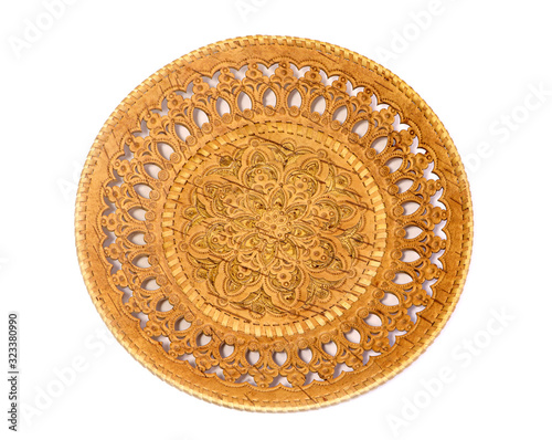 Birch plate isolated on a white background. Wooden plate.