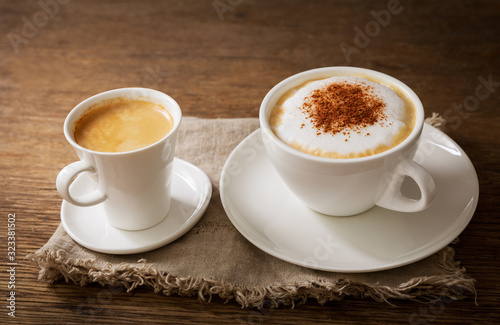 cup of cappuccino and cup of coffee