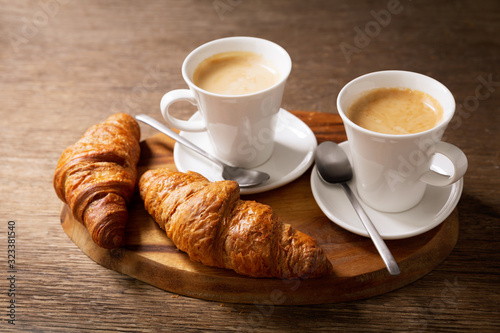 cups of coffee and croissants