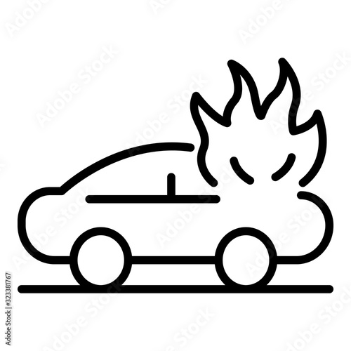 Car accident in fire icon. Outline car accident in fire vector icon for web design isolated on white background