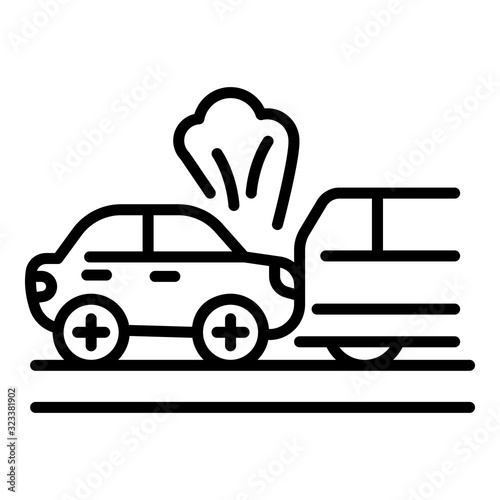 Smoking car accident icon. Outline smoking car accident vector icon for web design isolated on white background