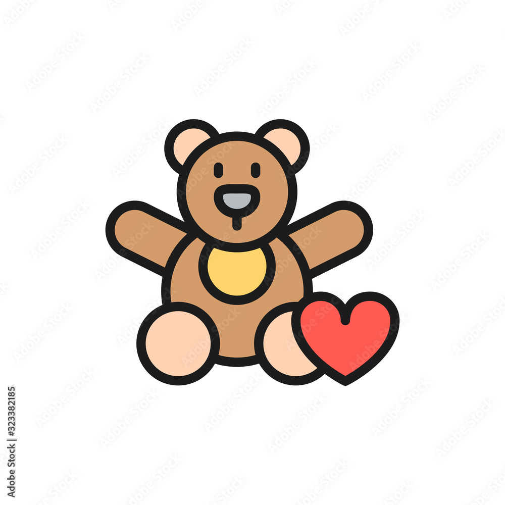 Obraz premium Bear toy, donation to children, charity flat color line icon.
