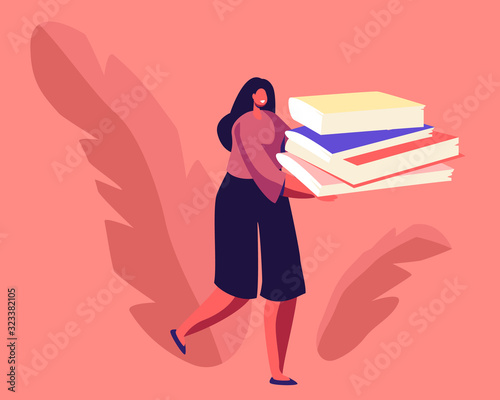 Woman Carry Huge Pile of Paper Documents or Wastepaper to Throw Garbage to Recycle Litter Bin. Environmental Protection Concept. Waste Sort, Recycle and Segregation Cartoon Flat Vector Illustration