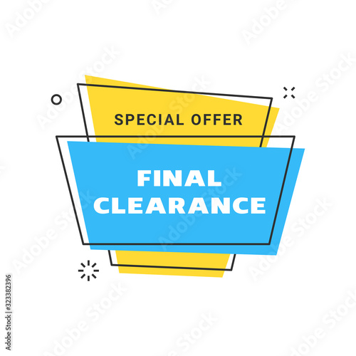 Sale banner design template. Flat line geometric speech bubble