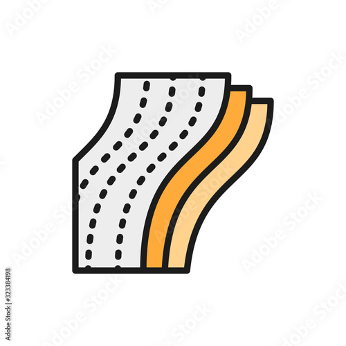 Three-layer toilet paper, napkin flat color line icon.
