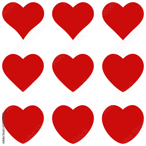 Set red hearts elegant geometric shape, vector icon sign favorite heart symbol of love, for lovers on Valentines day