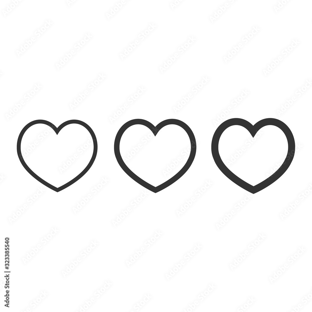 heart icons, concept of love, linear icons thin grey line