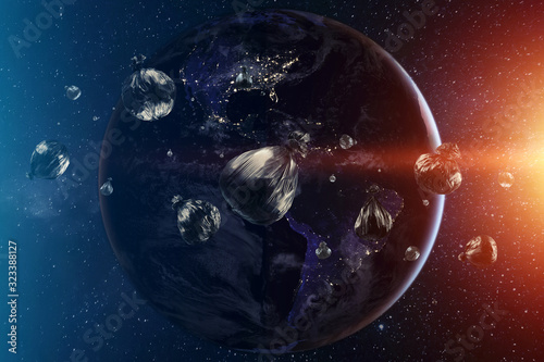 Fototapeta Naklejka Na Ścianę i Meble -  Debris in Earth orbit, dangerous debris in orbit around the planet. Elements of this image furnished by NASA.