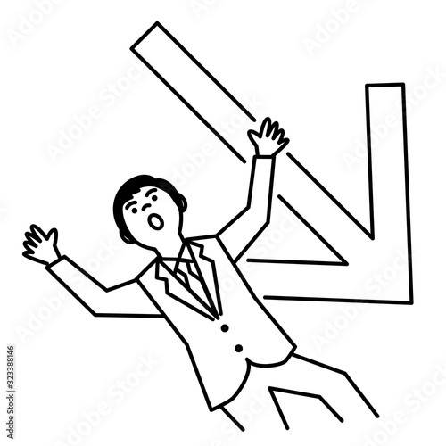 Business man with arrow on white background. Vector illustration.