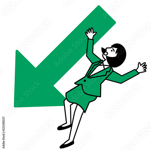 Business woman with arrow on white background. Vector illustration.