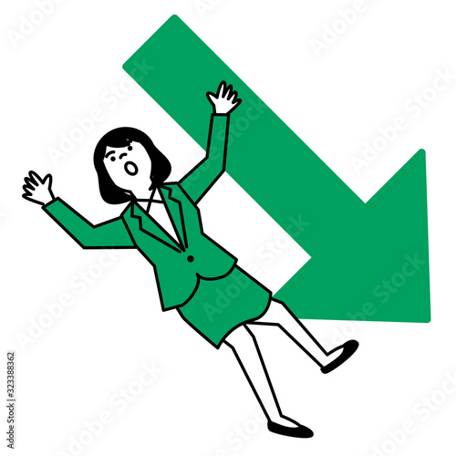 Business woman with arrow on white background. Vector illustration.